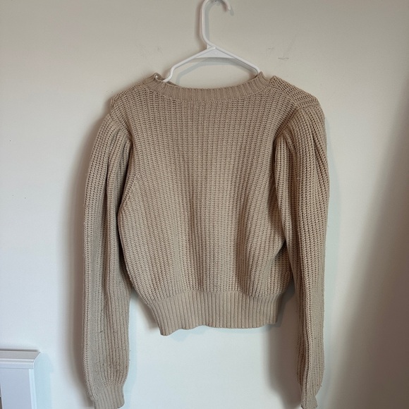 Frame Cropped Crew Sweater Knit Cotton Blend Oatmeal Cream Tan Size Small - Picture 6 of 6